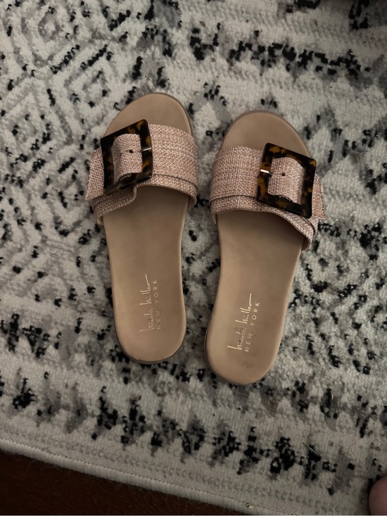 Nicole Miller New York Shoes - Woven Buckle Slide Mules in Beige